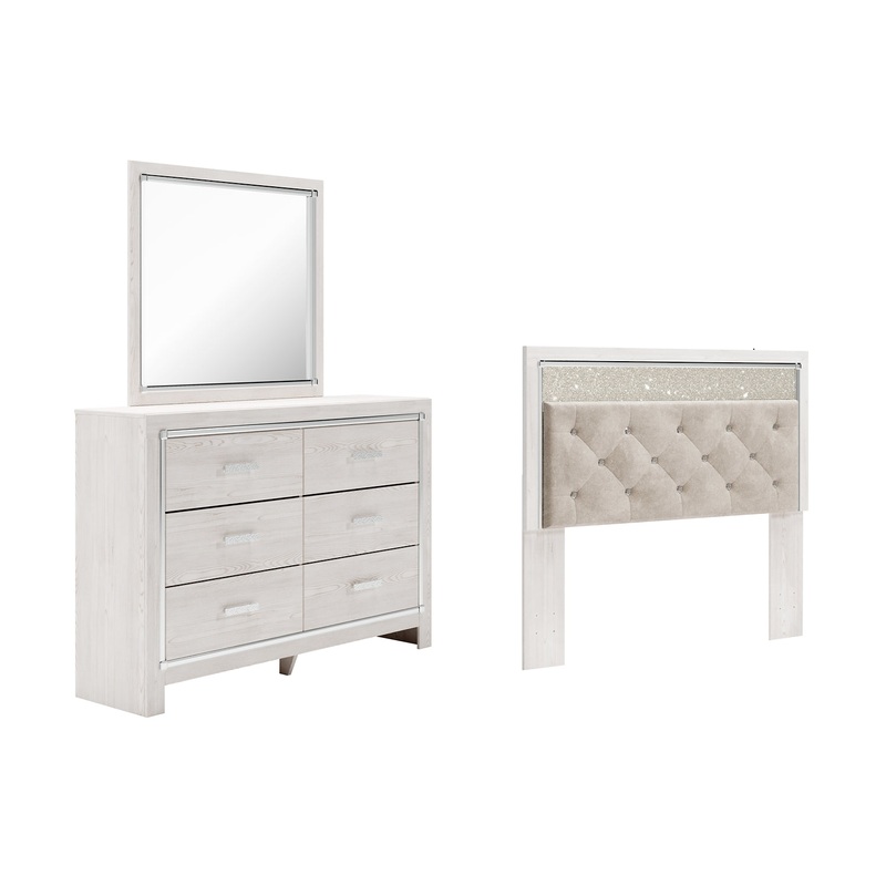 Altyra Queen Panel Headboard Bed with Mirrored Dresser