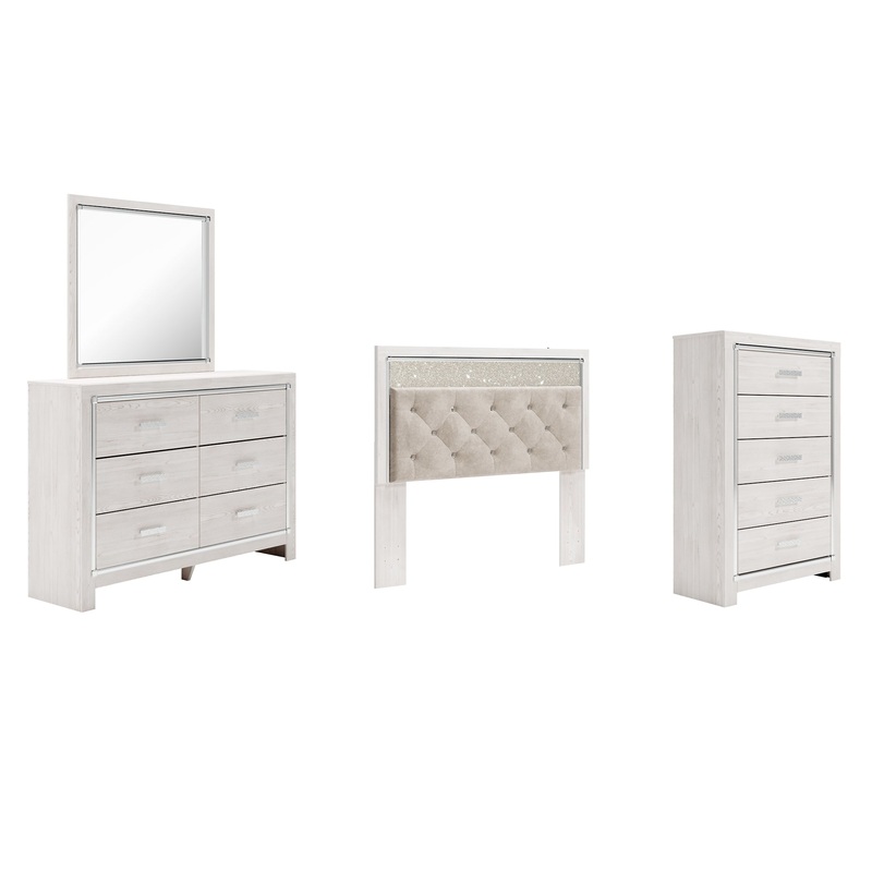 Altyra Queen Panel Headboard Bed with Mirrored Dresser and Chest