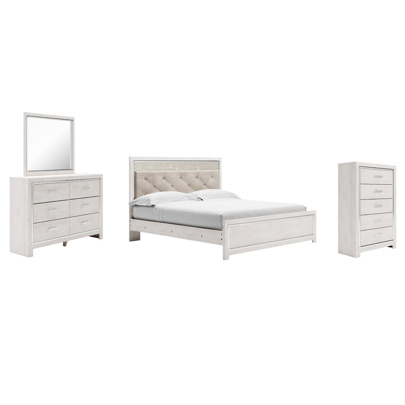 Altyra King Panel Bed with Mirrored Dresser and Chest
