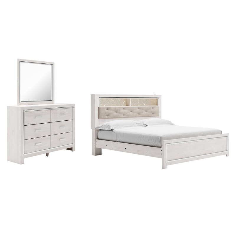 Altyra King Panel Bookcase Bed with Mirrored Dresser