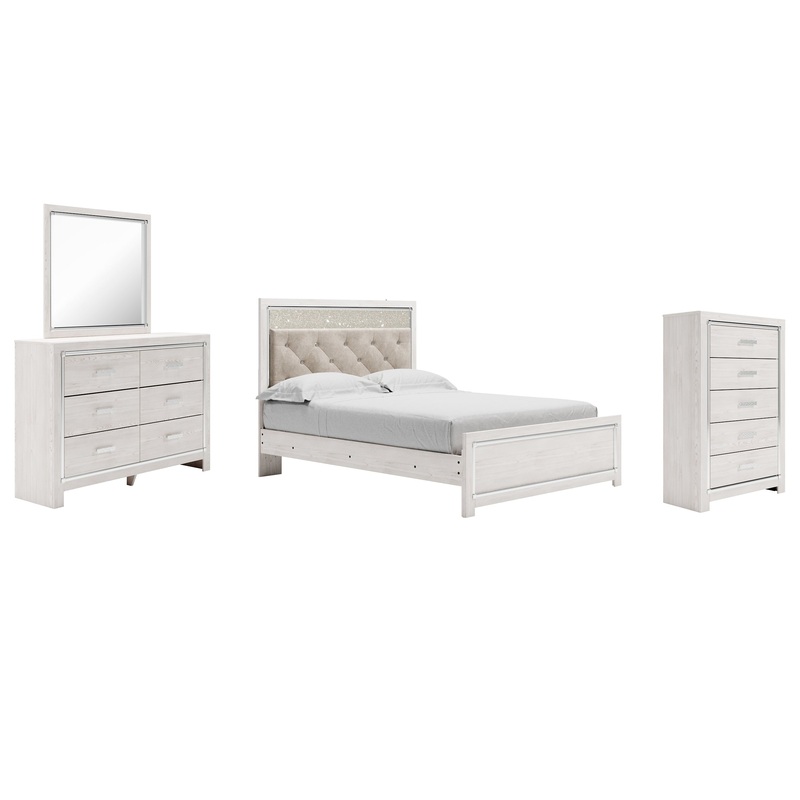 Altyra Queen Panel Bed with Mirrored Dresser and Chest