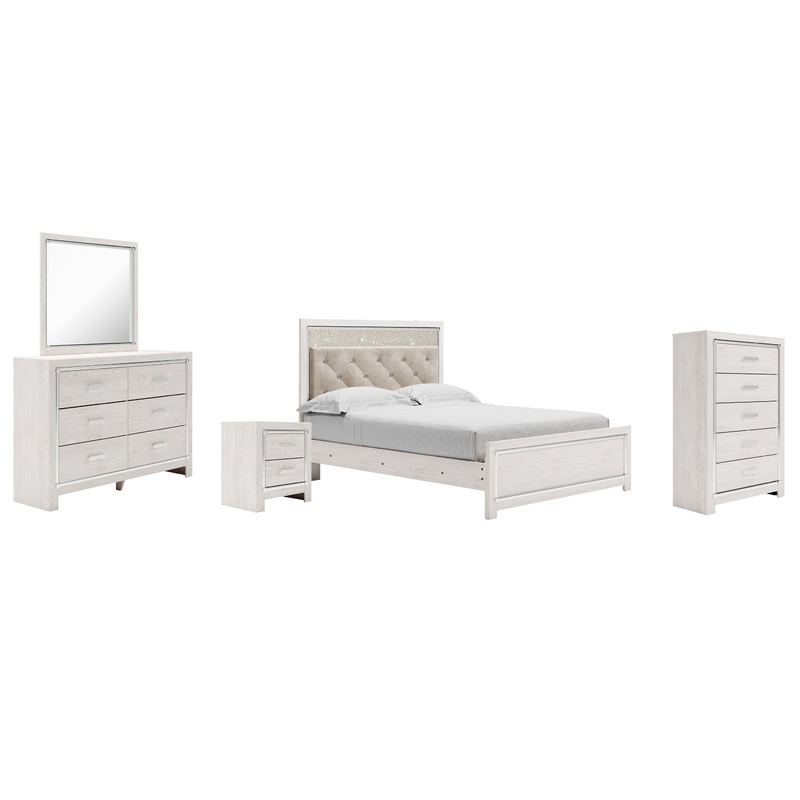 Altyra Queen Panel Bed with Mirrored Dresser, Chest and Nightstand