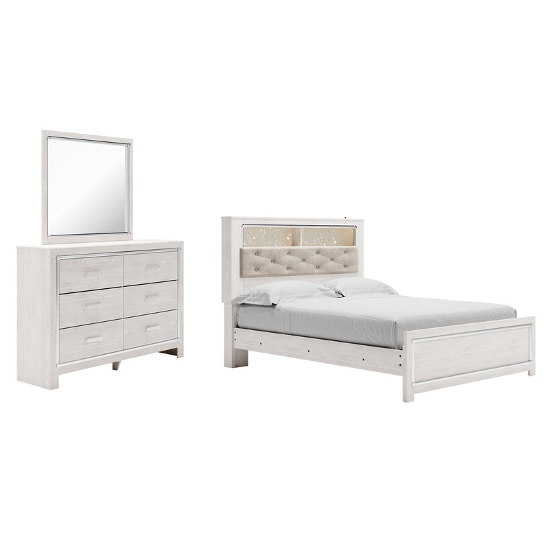 Altyra Queen Panel Bookcase Bed with Mirrored Dresser
