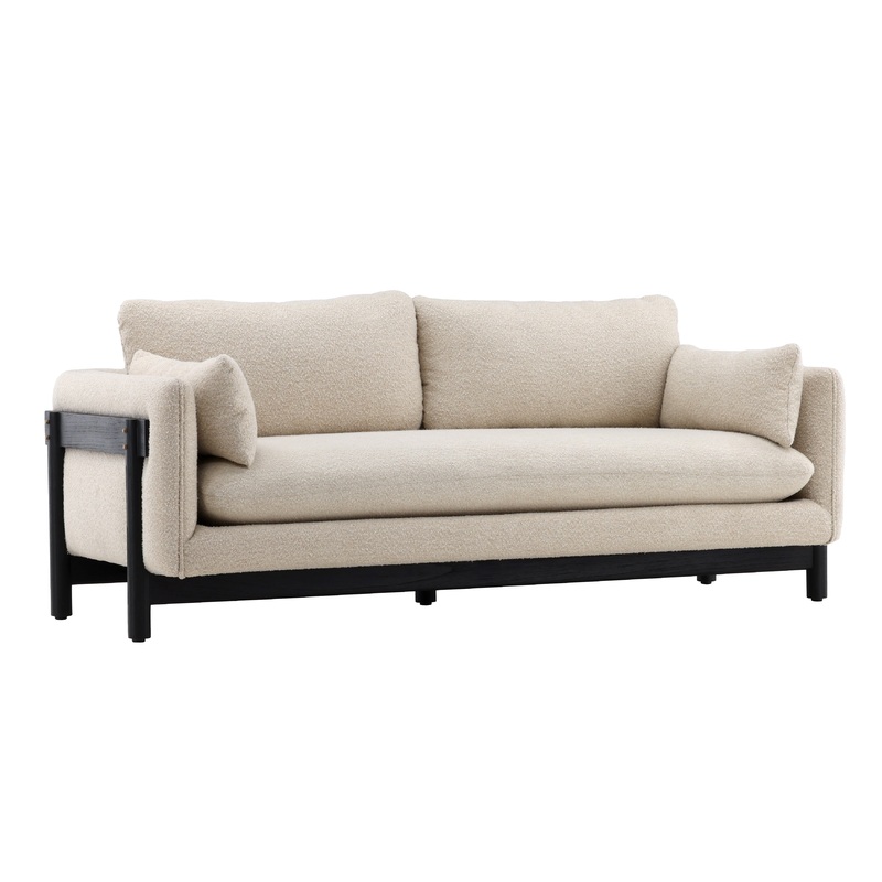 Magali Edwin Beige and Coffee Wood Finish Sofa