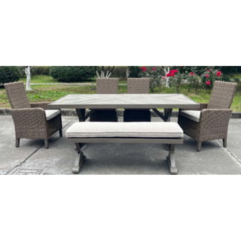 Laguna Heights – Rectangular Dining Table With Umbrella Option – Beige