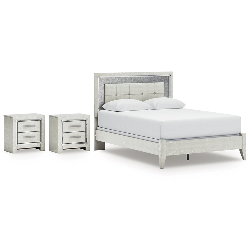 Zyniden Queen Upholstered Panel Bed with 2 Nightstands