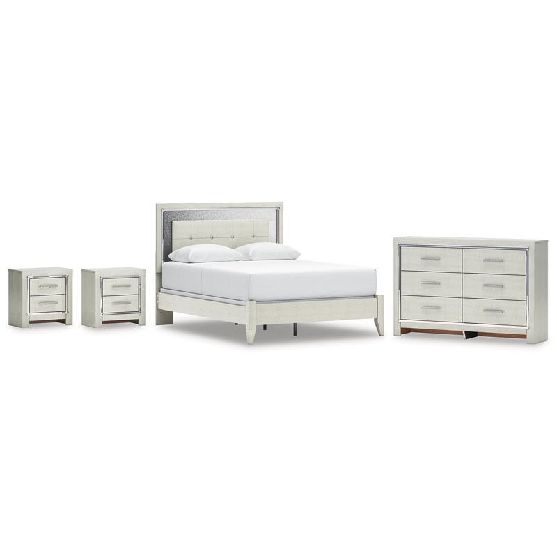 Zyniden Queen Upholstered Panel Bed with Dresser and 2 Nightstands