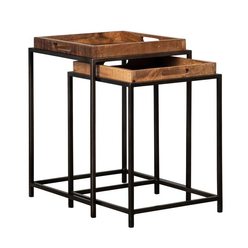Alfred Natural Wood Sealed Finish and Black Metal Nesting Tables