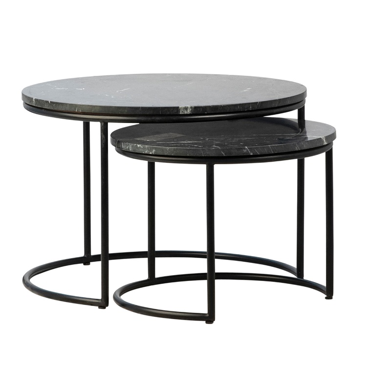 Roces Black Marble Finish and Black Metal Base Nesting Tables