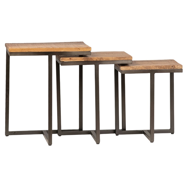 Simone Natural Wood Sealed Finish and Gunmetal Frame Nesting Tables