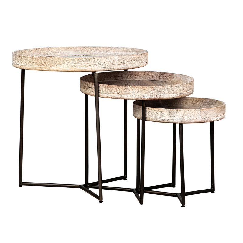 Thomas Light Warm Wash Finish and Black Iron Legs Nesting Tables