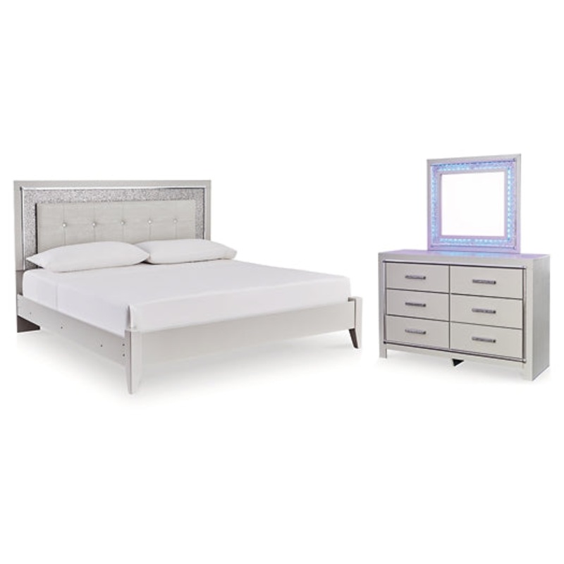 Zyniden Full Upholstered Panel Bed, Dresser and Mirror