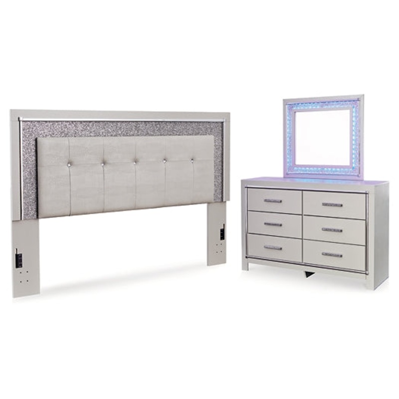 Zyniden Full Upholstered Panel Headboard, Dresser and Mirror
