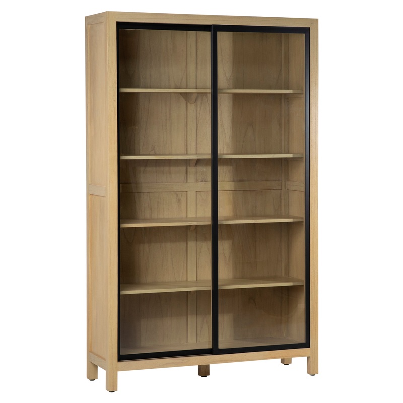 Sanna Natural Finish and Black Metal Accents Cabinet