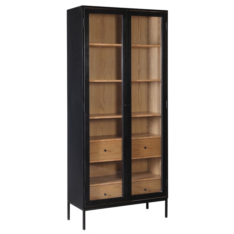 Eddington Matte Black and Natural Finish Cabinet