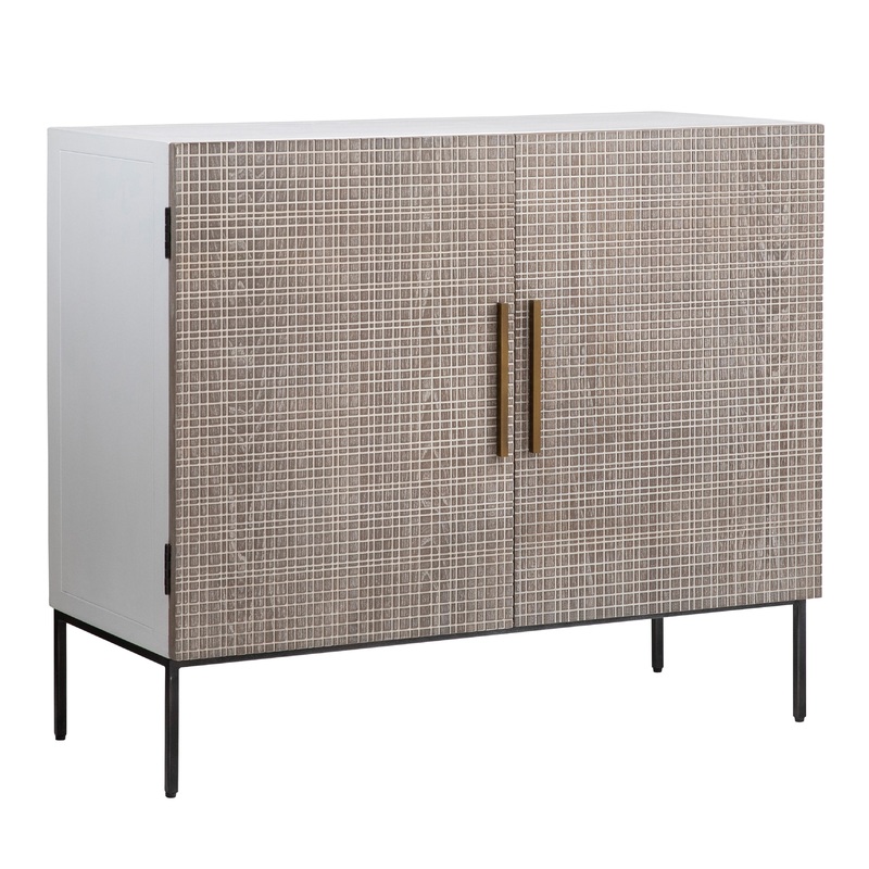 Miguel White with Light Grey Wash Doors and Black Iron Base Cabinet