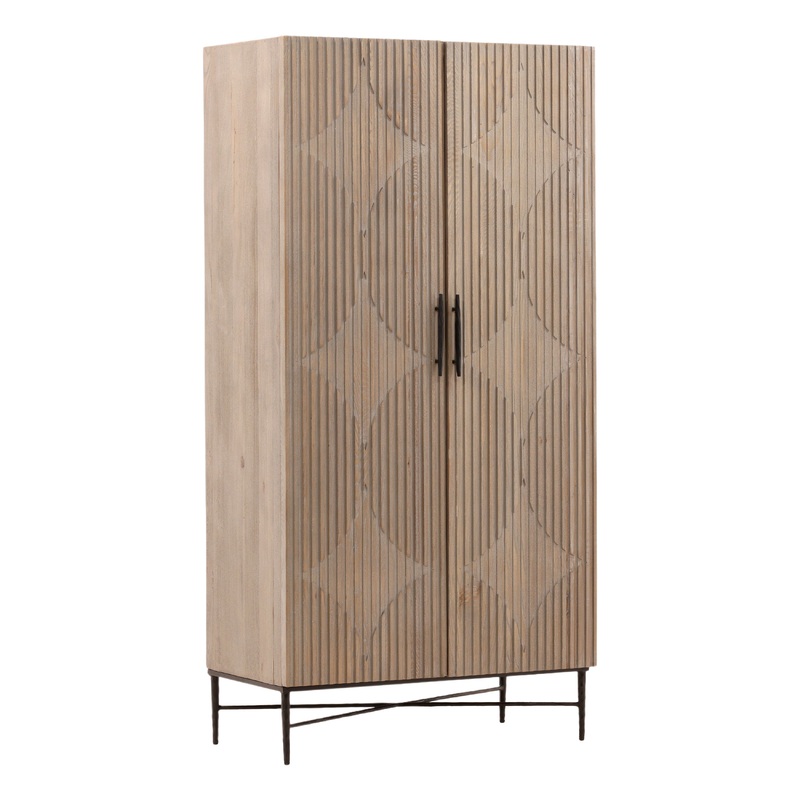 Zell Light Grey Wash Finish and Antique Iron Base Cabinet