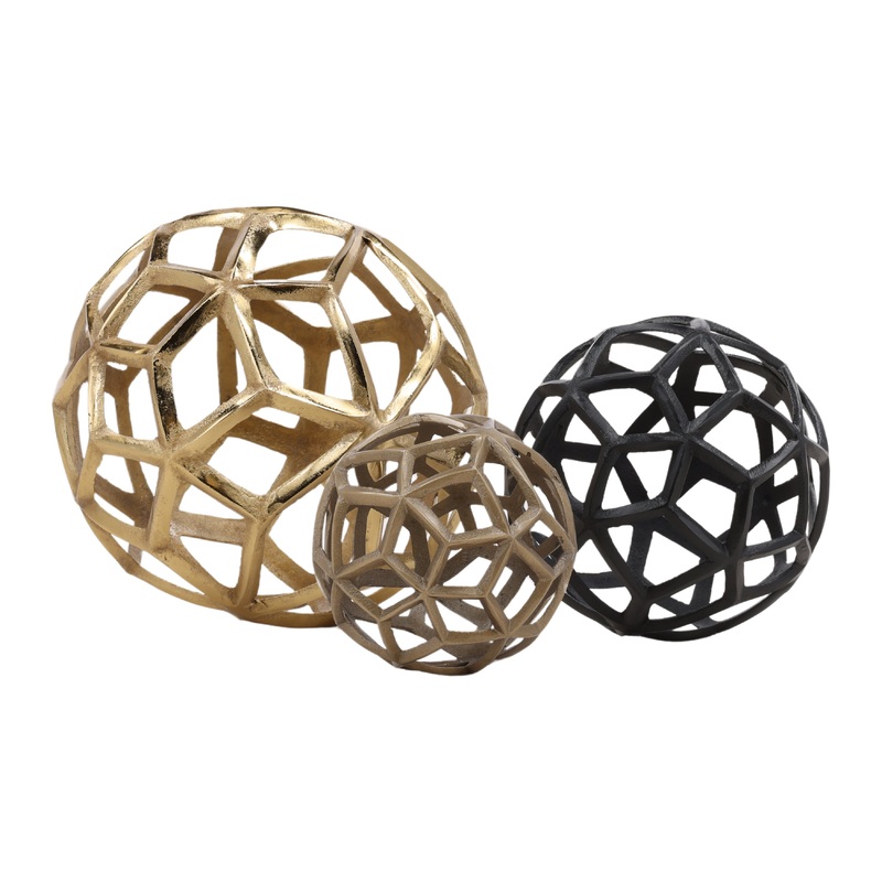 Zen Gold, Black and Antique Brass Decorative Spheres Set Of 3