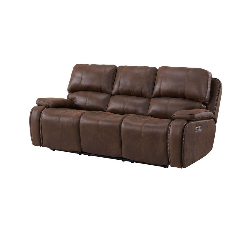 Atlantis – Power Motion Sofa With Power Motion Head Recliner – Heritage Brown