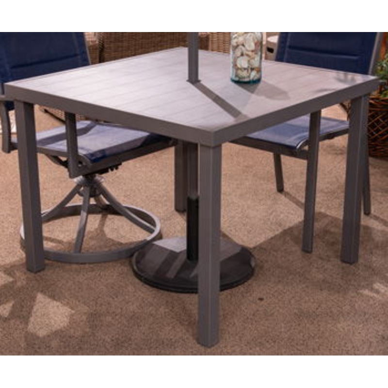 Rocky Creek – Square Dining Table With Umbrella Option – Gray