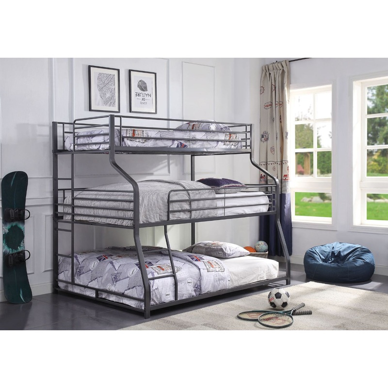 ACME Caius II Gunmetal Finish Caius II Triple Bunk Bed – Twin/Full/Queen Model 37450
