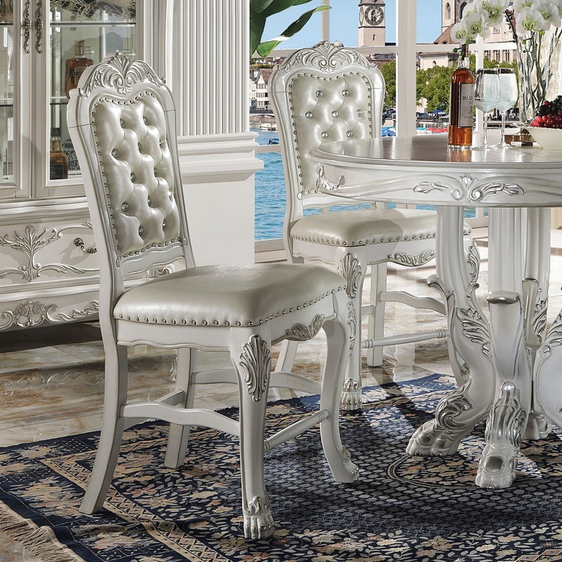 ACME Dresden PU & Bone White Finish Dresden Counter Height Chair (Set-2) Model DN01704