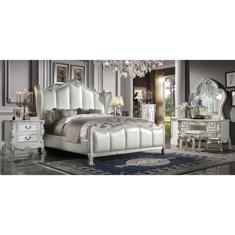 ACME Dresden PU & Bone White Finish Dresden  Queen Bed  Model BD01674Q