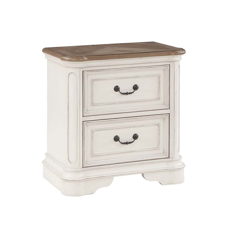ACME Florian Gray Fabric & Antique White Finish Florian Nightstand Model BD01649