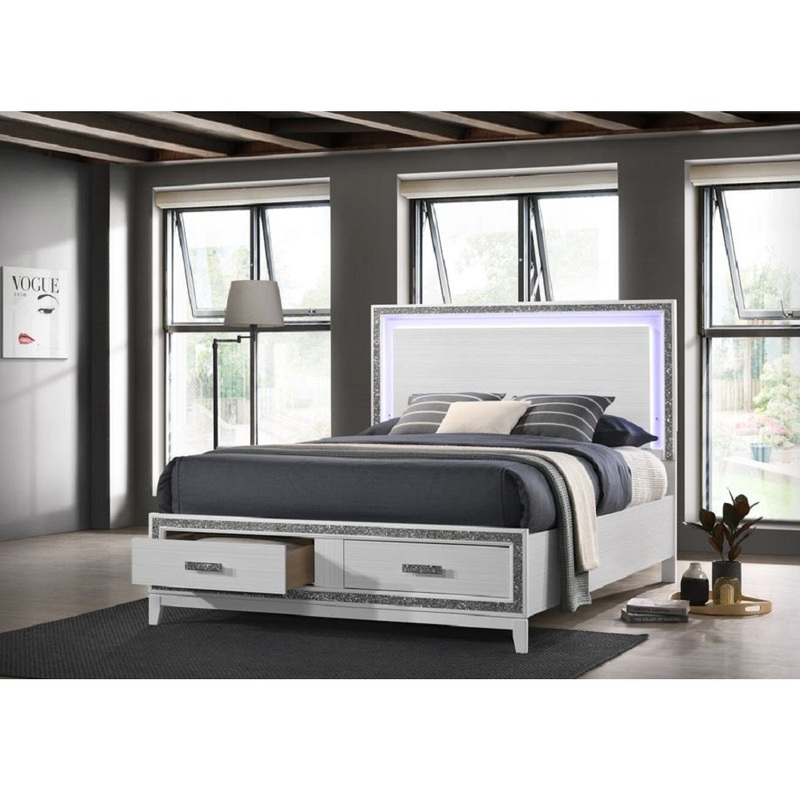 ACME Haiden LED & White Finish Haiden Eastern King Bed Model BD01742EK