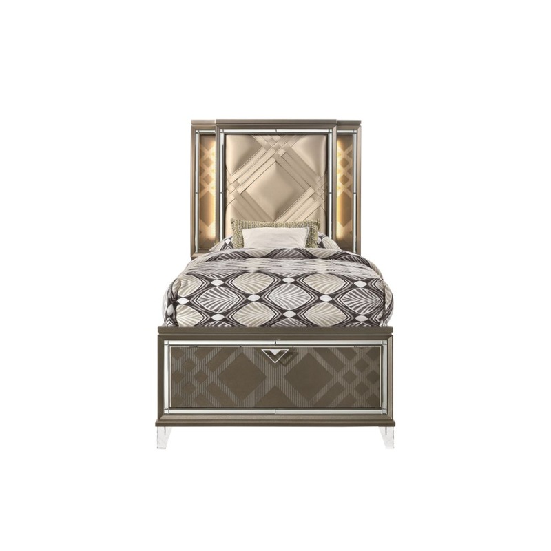 ACME Skylar Leathaire & Dark Champagne Finish Skylar Twin Bed Model 25340T